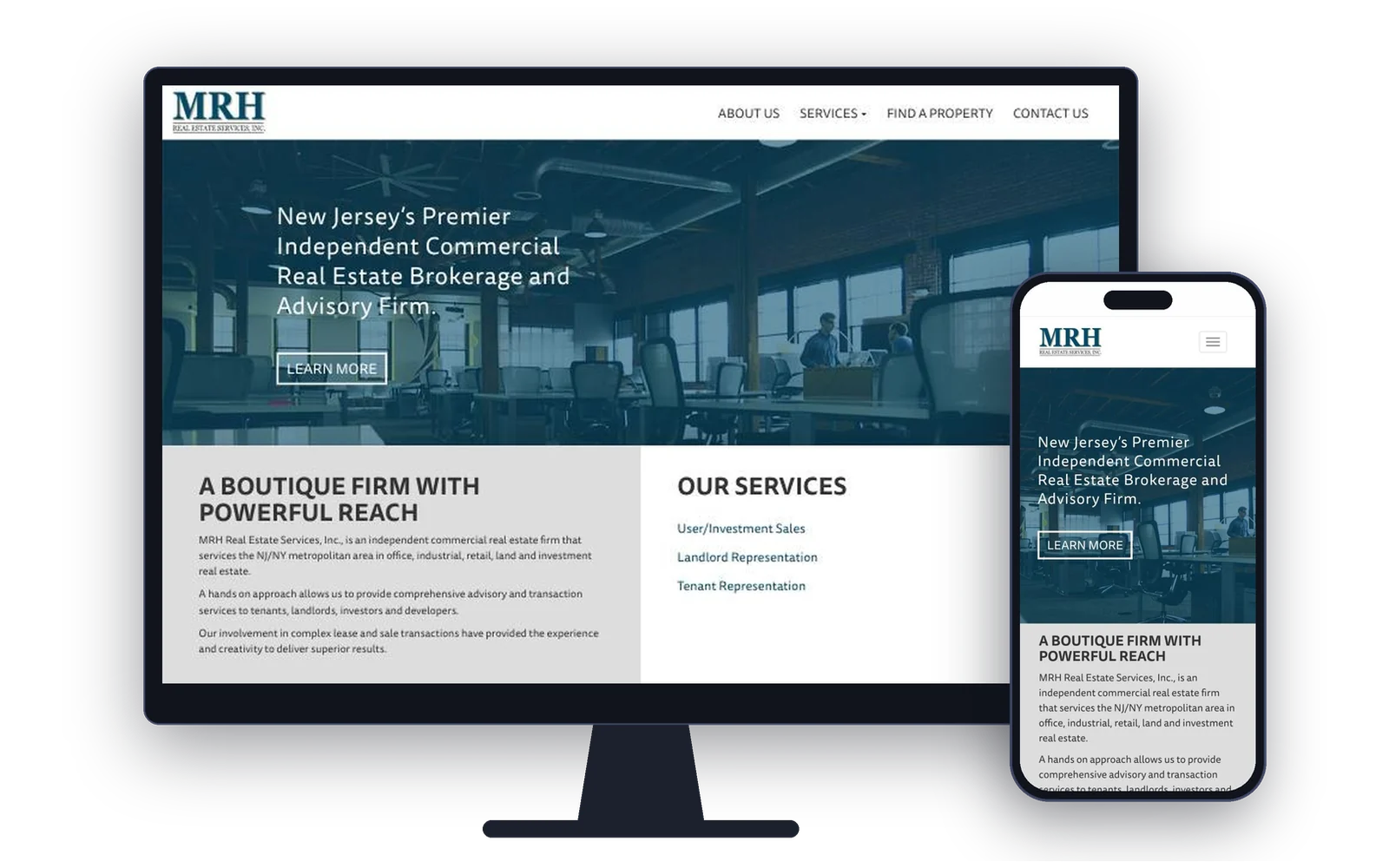 MRH Real Estate Services website homepage